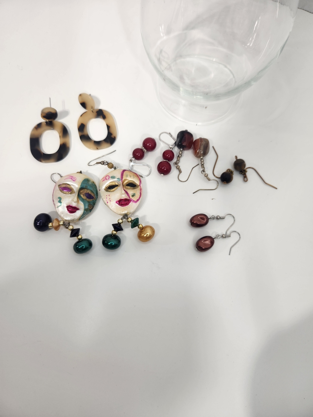 Masquerade Mask Drop Earrings with Multicolor Bead Accents